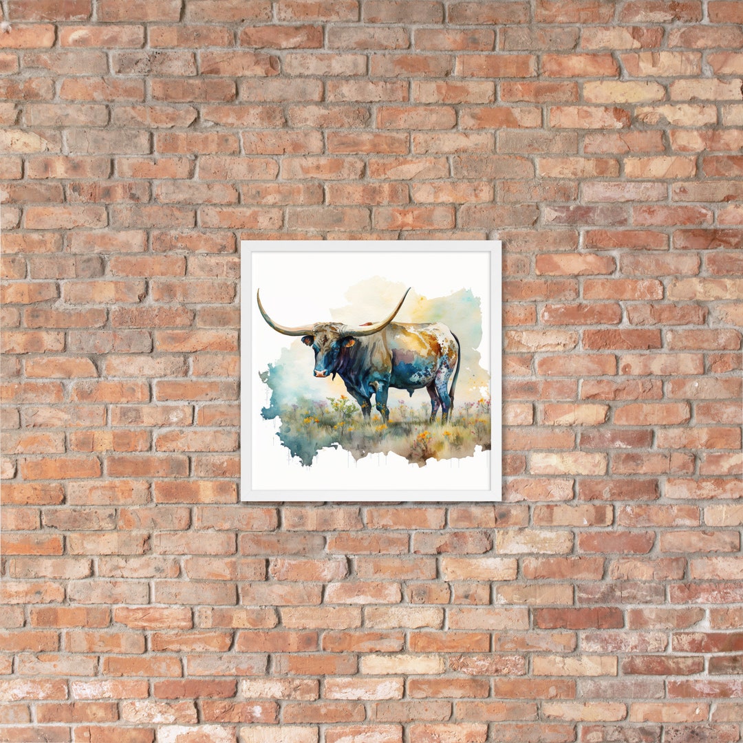 Texas Longhorn Bull Watercolor Painting - Wall Art Print - Etsy