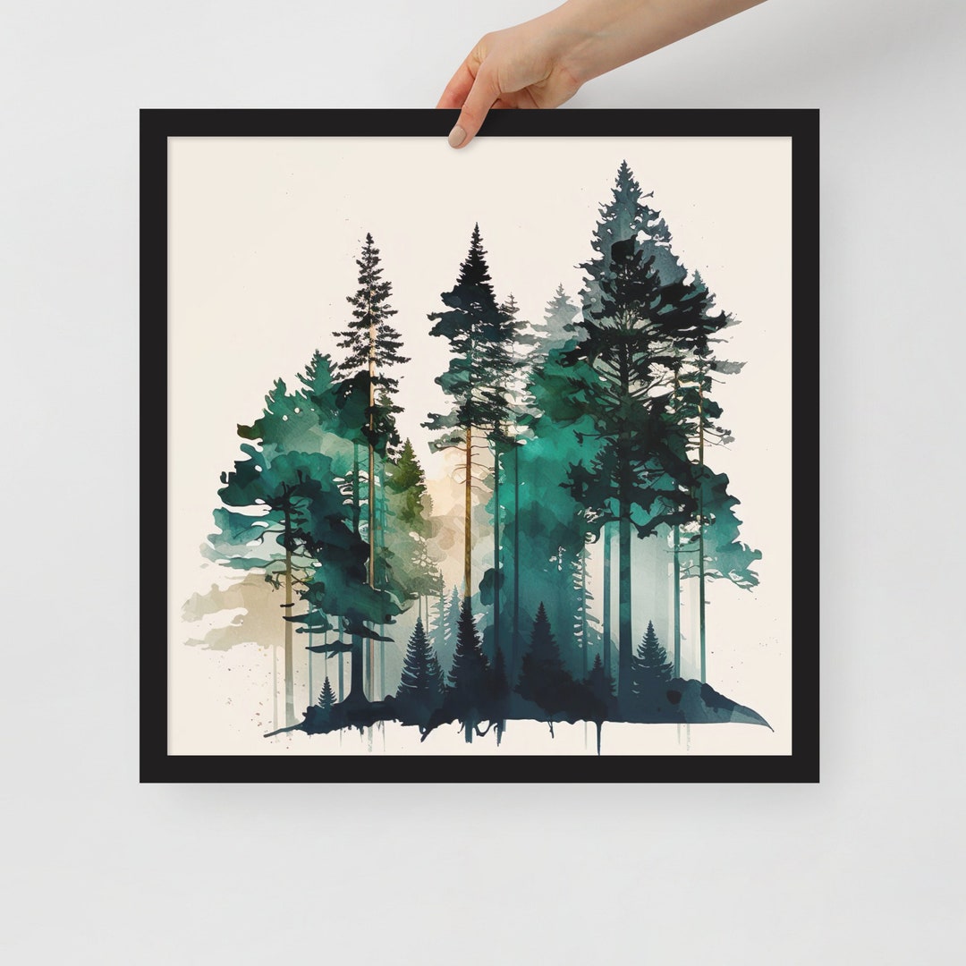 Misty Pine Tree Watercolor Painting - Instant Download Wall Art Print ...