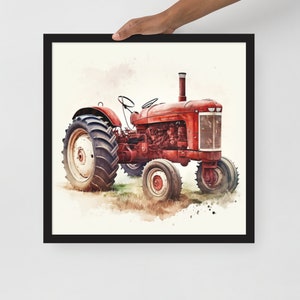Red Tractor Watercolor Digital Download for Kids Bedroom Wall Art