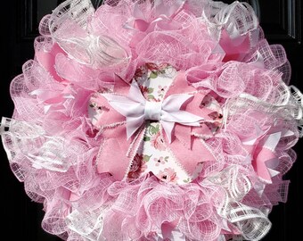 Front Door Wreath Pink And White Flower Wreath Summer Wreath Indoor Outdoor Wall Decor Housewarming Gift For Her Baby Shower Gift Valentine