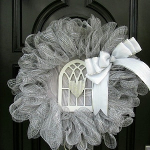 Wreath For Front Door Grey Deco Mesh Wreath Housewarming Gift Year Round Indoor Outdoor Wreath Gift For Her Everyday Wreath