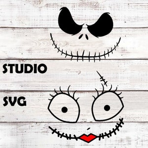 Jack Skellington and Sally Svg layered element, Jack Skellington and sally Face Clipart, digital vector cut file