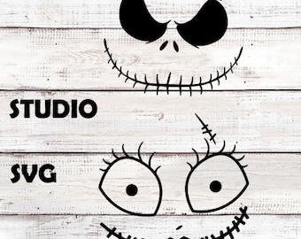 Jack Skelligton and Sally Svg elemento en capas, Jack Skellington and sally Face Clipart, archivo de corte vectorial digital