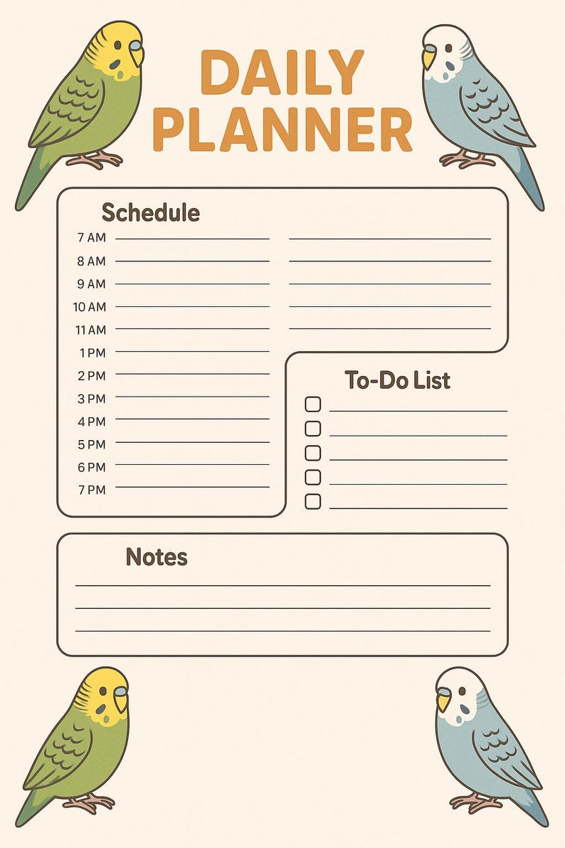 Photo inspiration: Picture Idea: Budgie Bird Daily Planner Printable Pdf Pet Planner