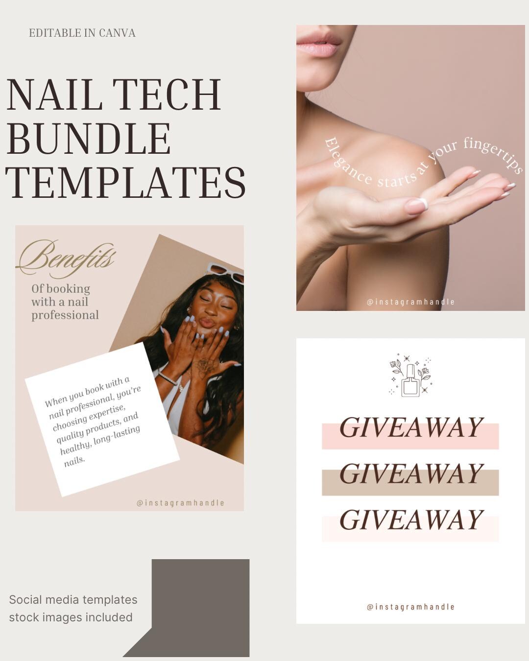 Nail Tech Instagram Templates | 60 Social Media Posts (canva Editable ...