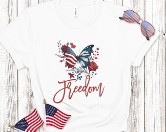American freedom Butterfly t-shirt, Patriotic 4th of July Woman shirt, Gift tee For American, independence celebration, Independence Designs