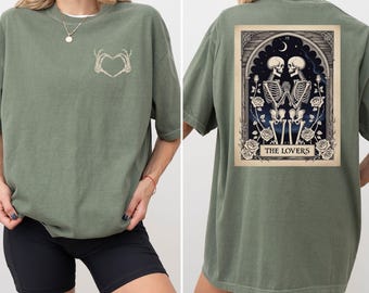Comfort Colors The Lovers Tarot Card Shirt, Skeleton Lovers Tee, Gothic Valentine Shirt, Mystical T-Shirt, Couple Matching Valentines Tee.