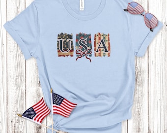 4th of July Bow Shirt, Patriotic T-Shirt, American Flag Tee, USA Bow Shirt, 4th of July Tee, Independence Shirt, Red White and Blue tee.