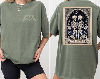 Comfort Colors The Lovers Tarot Card Shirt, Skeleton Lovers Tee, Gothic Valentine Shirt, Mystical T-Shirt, Couple Matching Valentines Tee.