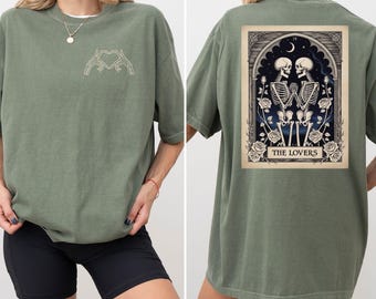 Comfort Colors The Lovers Tarot Card Shirt, Skeleton Lovers Tee, Gothic Valentine Shirt, Mystical T-Shirt, Couple Matching Valentines Tee.