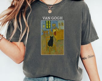 Van Gogh Cat Comfort Colors T-Shirt, Art Meme Tee, Cat Lover Gift