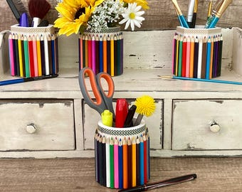 Wooden Pencil Holder for Desk / Teacher Gift