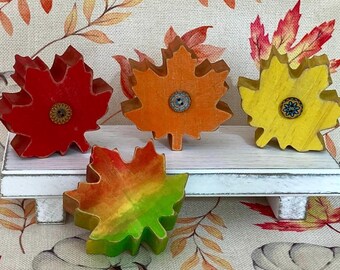 Autumn Wood Leaf / Fall Tiered Tray and Shelf Farmhouse Home Decor 3”