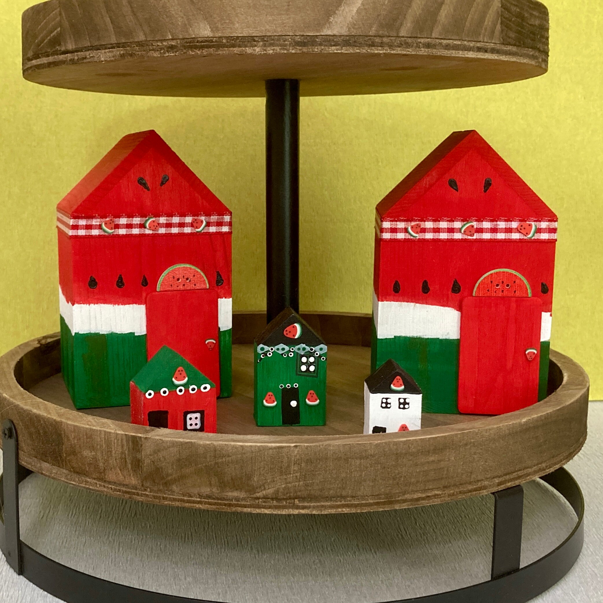 Watermelon Block Set Watermelon Tiered Tray and Shelf Decor / Summer Fruit Kitchen Wood ...