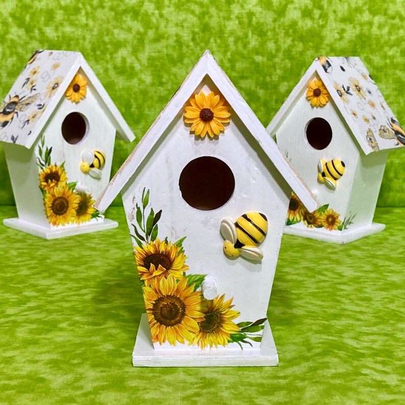 Bee and Sunflower Birdhouse / Summer Tiered Tray / Decorative