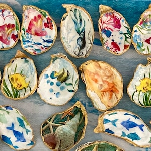 Oyster Shell Trinket and Ring Dish / Beach Tiered Tray Summer Accent / Nautical Shelf and Table Decor