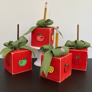 Red Apple Wood Shelf Sitter / Teacher Gift / Fruit Kitchen Decor / Back to School Tiered Tray 2.75”