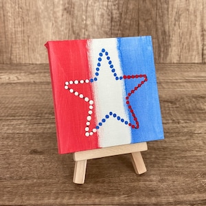 4th of July Mini Art Canvas  / Patriotic Tiered Tray Decor / Red White & Blue Flag Shelf Sitter 5”