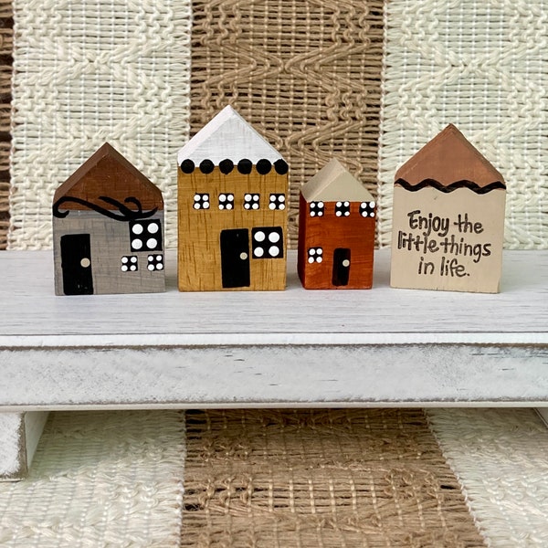 Miniature Houses for Tiered Tray or Knick Knack Shelf / Tiny Rustic Village Set of 4