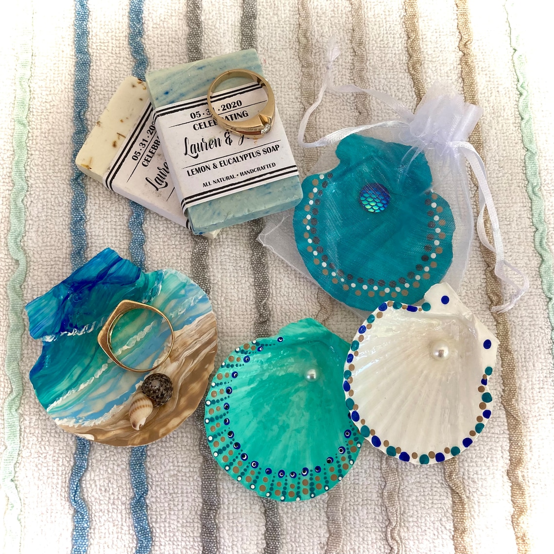 Scallop Shell Ring and Trinket Dishes / Beach-themed Tiered Tray ...