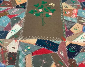 Antique Victorian 1895 Crazy Quilt with Exquisite Embroidery