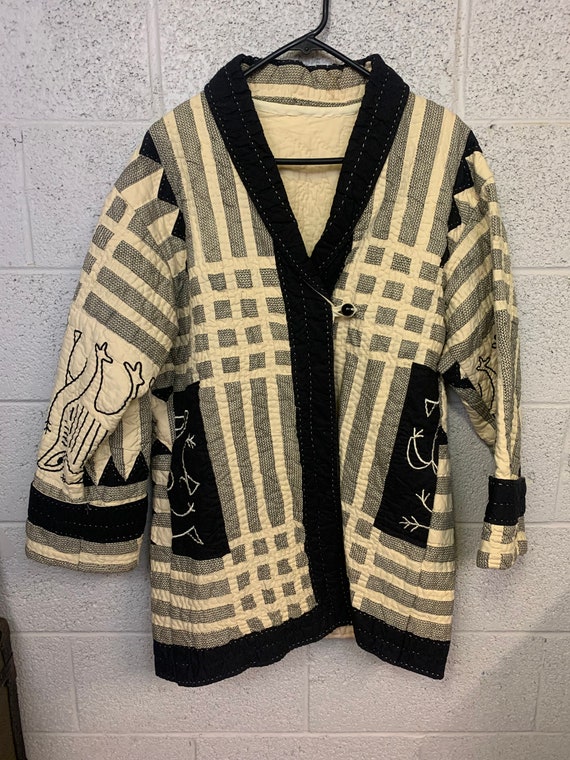 Handmade Quilt Jacket One Size Women Black and Ivo