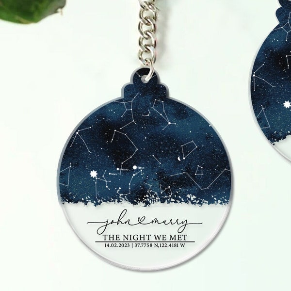 Custom Constellation Star Map Keychain, Valentine Gift for Him, Couple Keyring, Custom star map by date, Night Sky by Date, The Night We Met