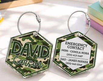 Personalized Camo Daycare Bag Tags, Custom Acrylic Name Tag For Kids Boys, Backpack Name Tags, Lunch Box Tag, Back To School Gift For Kids