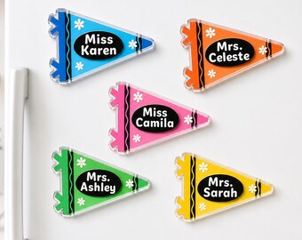 Custom Crayon Pennant Magnet for Teacher, Teacher Acrylic Magnet, Classroom Decor, Back to School Teacher Gifts, Teacher Whiteboard Magnet