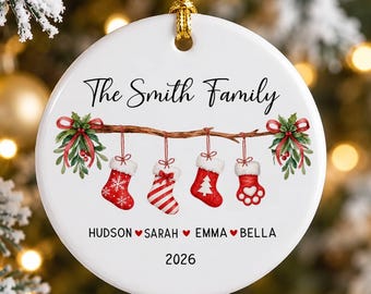 Personalized Family Name Christmas Ornament, Custom Stocking Ornament, Family Keepsake Gift, New Family Christmas Gift, Xmas Tree Decoration