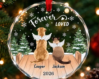 Pet Memorial Ornament, Custom Dog Cat Ornament, Pet Loss Ornament, Cat Sympathy Gift, Forever Loved, Remembrance Gift, Memorial Dog Ornament