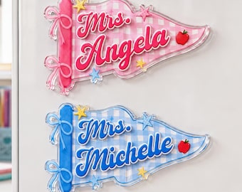 Personalized Teacher Acrylic Magnet, Custom Pennant Magnet With Name, New Teacher Gifts, Classroom Decor, Back To School Gift For Teacher