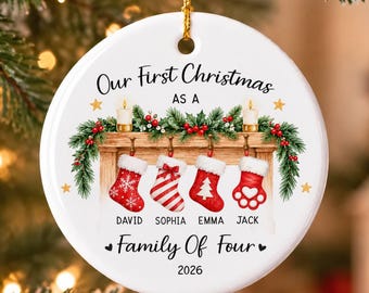 First Christmas As Family Of Four Ornament, Family Of 4 Christmas Ornament 2026, Family Name Keepsake, Family Christmas Gifts