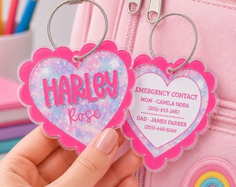 Personalized Backpack Name Tag, Custom Acrylic Bag Tag with Emergency Contact, Kids School Name Tag, Back to School Gift