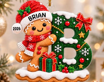 Custom Name Christmas Ornament, Personalized Gingerbread Letter Ornament, Kids Name Ornament, Christmas Stocking Tag, Family Keepsake