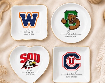 Custom College Logo Trinket Dish, Personalized Graduation Jewelry Dish, University Pride Trinket Tray, College Dorm Decor, End of Year Gift