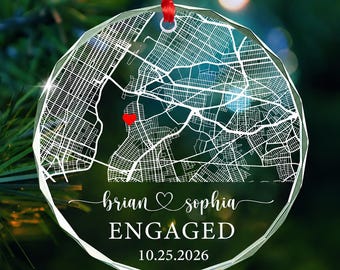 Custom Map Engaged Ornament, Personalized Engagement Keepsake, Engagement Gift, Engagement Christmas Ornament, Couple Gift, Wedding Gift