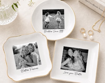 Personalized Bestie Photo Ceramic Jewelry Dish, Ceramic Ornament, Friendship Gift