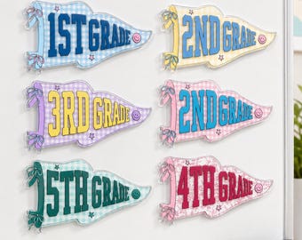 Custom Grade Level Teacher Magnet, Back To School Gift, First Grade Second Grade Third Grade Pennant Magnet, Teacher Classroom Decor