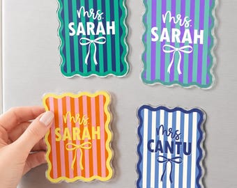 Custom Teacher Acrylic Magnet, Striped Name Magnet for Teacher, Teacher Appreciation, Back to School Gift from Students, Classroom Decor