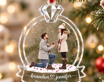 Custom Photo Engaged Ornament, Engagement Christmas Ornament, Personalized Engagement Gifts, Proposal Keepsake, Bridal Gift, Couple Gifts