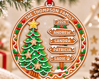 Custom Family Name Ornament, Family Gingerbread Christmas Ornament, Family Keepsake 2026, family With Pets Ornament, Christmas Gifts Decor