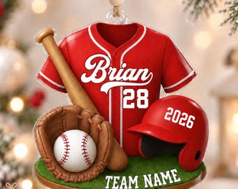 Custom Baseball Ornament, Personalized Baseball Player Ornament, Baseball Team Gift, Baseball Keepsake, Christmas Gifts for Baseball Lover