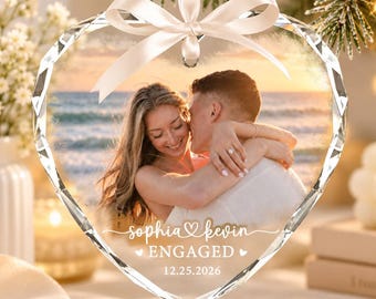 Personalized Photo Engaged Ornament, Custom Name Engagement Ornament, Couple Christmas Gift, Marriage Proposal Gift, Engaged Gift