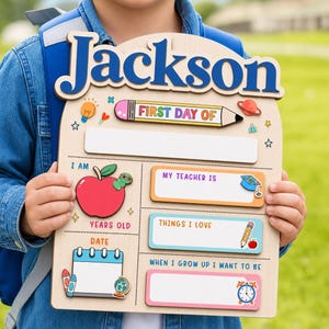 Custom First Day of School Sign, Personalized Kids School Board, Back to School Photo Prop, Preschool Kindergarten Sign