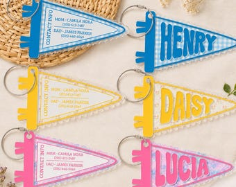 Custom Pennant Backpack Tag, Acrylic Bag Tag With Name, Back To School Gift, Daycare Bag Tags, Diaper Bag Tag, School Name Tag Keyring