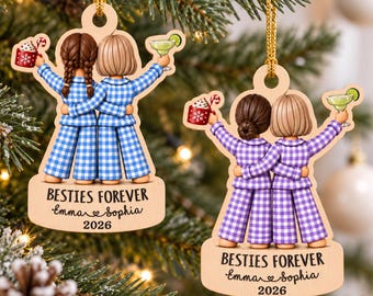 Personalized Name Besties Forever Ornament, Custom Christmas Wooden Ornament for Best Friend, BFF Christmas Keepsake, Christmas Tree Decor