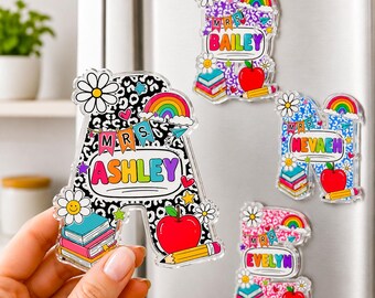 Custom Teacher Name Magnet, Personalized Teacher Gift, Back to School Classroom Supplies, Teacher Whiteboard Locker Magnet