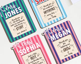 Custom Striped Sticky Note Holder, Personalized Teacher Gifts, Teacher Appreciation Gift, End of the year gift, Custom Teacher Name gift