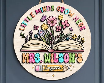 Custom Teacher Door Hanger: Floral Classroom Welcome Sign